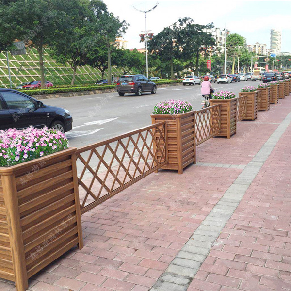 網格黃檀木紋鋁合金花箱護欄