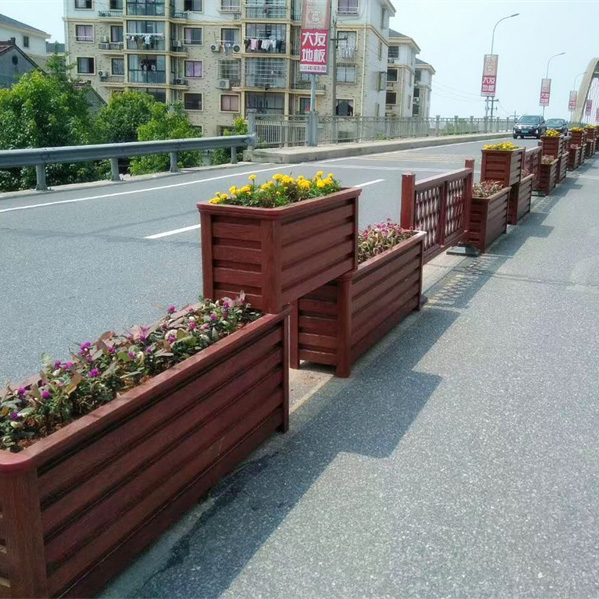 紅橡木紋條形框道路花箱