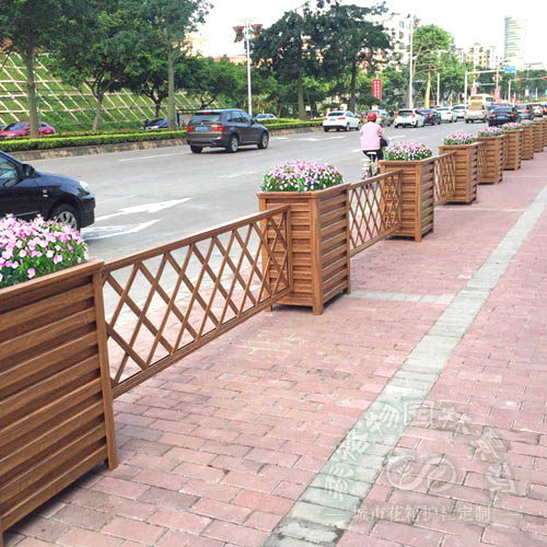 網格黃檀木紋鋁合金花箱護欄